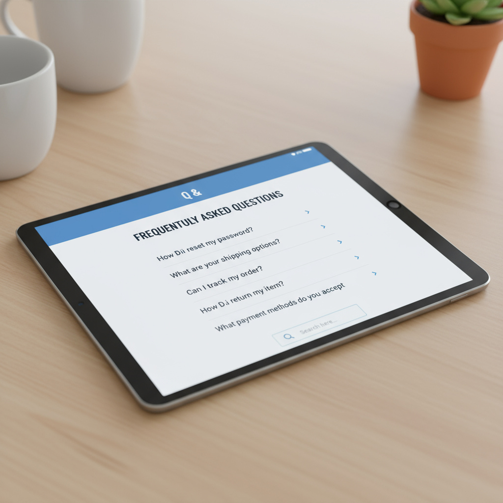 Q&A stijl layout met veelgestelde vragen op tablet