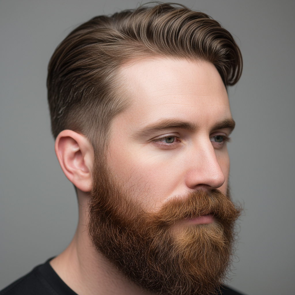 Detail van netjes getrimde baard en gestyled haar