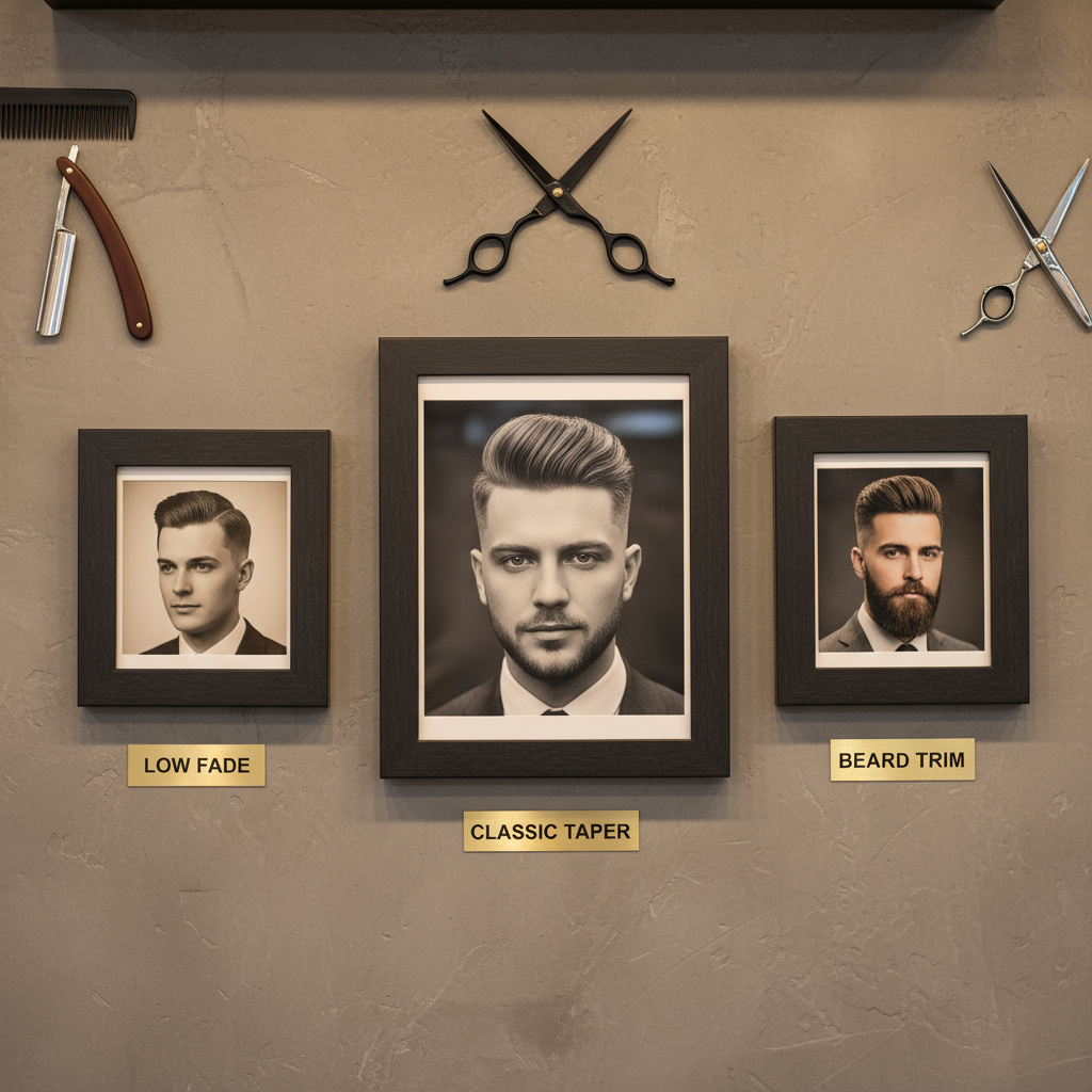 Drie kapsels: low fade, klassieke taper, baardtrim